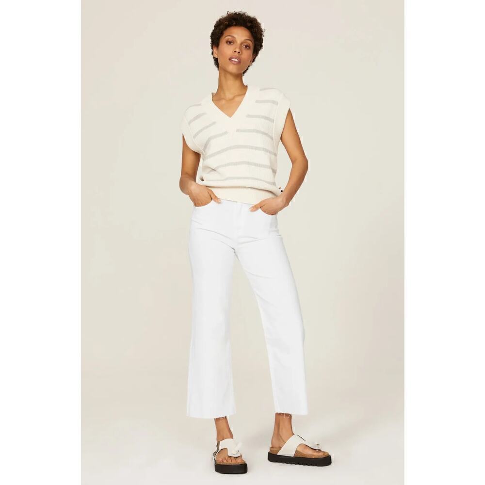7 For All Mankind Cropped Alexa Jeans High Rise Wide Leg Raw Hem Denim White 30 - Picture 2 of 15